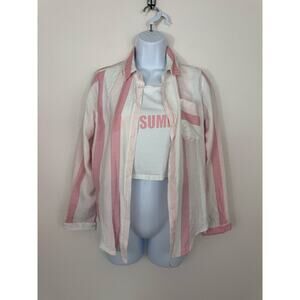 LC Lizette Collection Striped Button Down Shirt LOVE SUMMER Crop Top Set Small